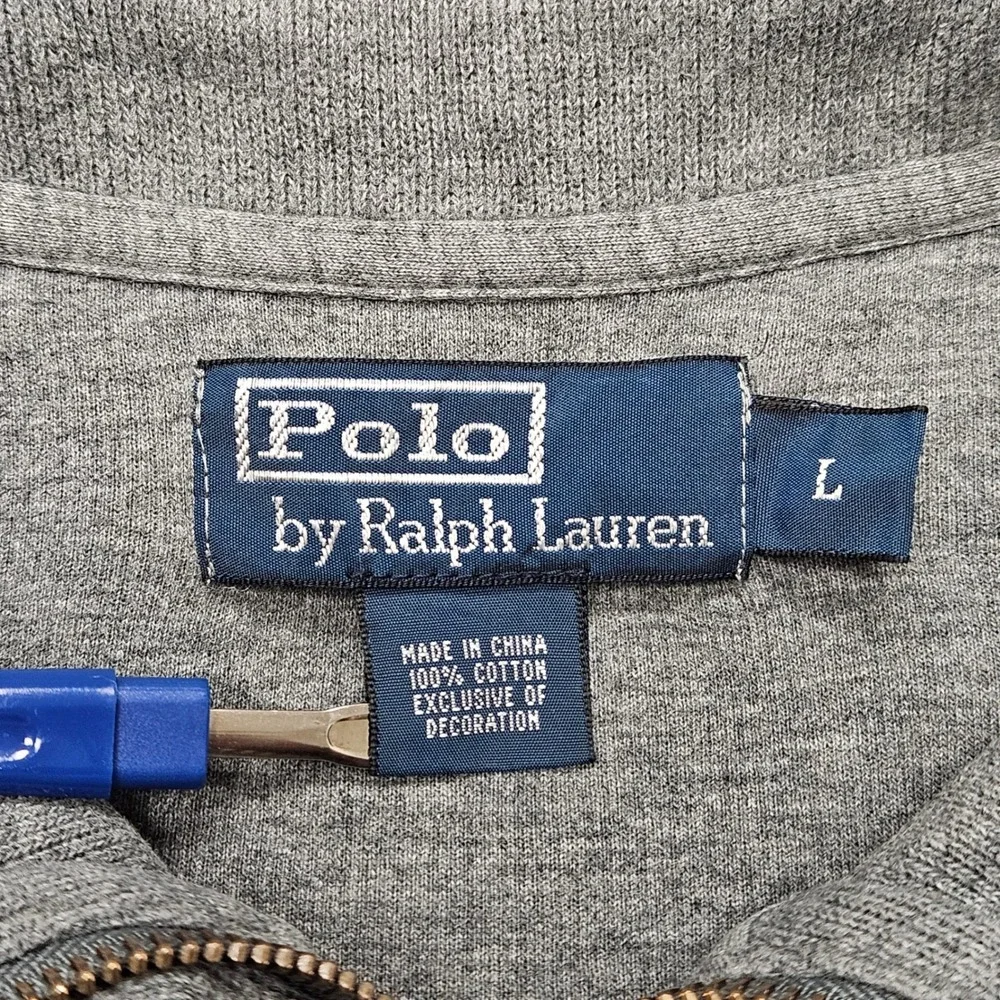 Polo Ralph Lauren Mens Large Gray 1/4 Zip Cotton Pullover Sweater Heather Gray